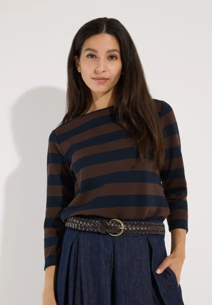 Boxy Shirt 3/4 Sleeves with Stripes Blue/Brown